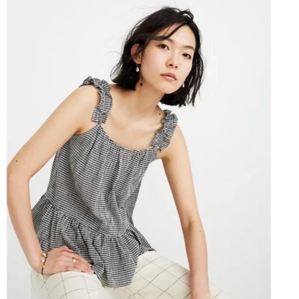 Madewell Size 10 Ruffle-Strap Cami Top Gingham